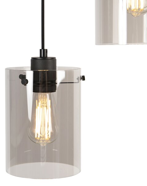 Lampa suspendată inteligentă neagră cu sticlă fumurie, incluzând 3 Wifi ST64 - Dome