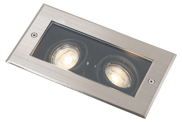 Set de 4 spoturi moderne de sol din oțel cu 2 lumini reglabile IP65 - Oneon