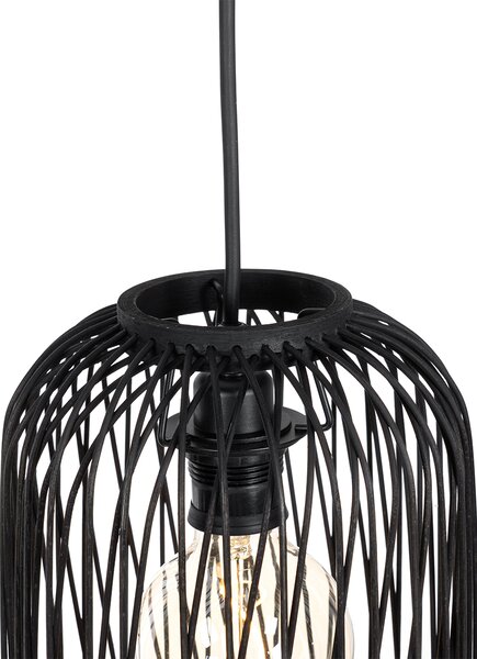 Lampă suspendată rustică pentru exterior din ratan negru cu 3 lumini - Calamus