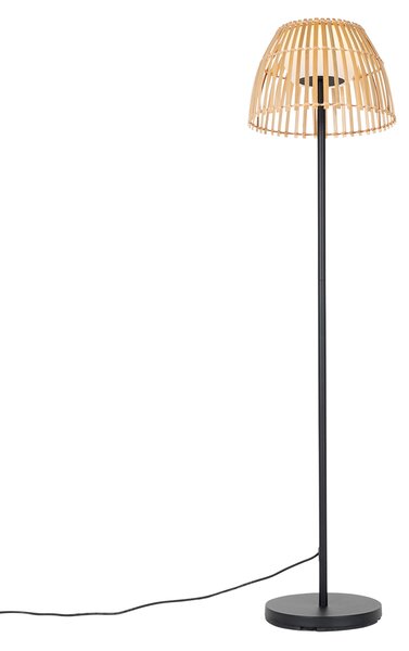 Lampă de podea rustică pentru exterior neagră cu bambus inclusiv LED - Kaiser