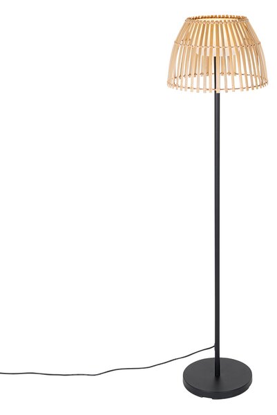 Lampă de podea rustică pentru exterior neagră cu bambus inclusiv LED - Kaiser