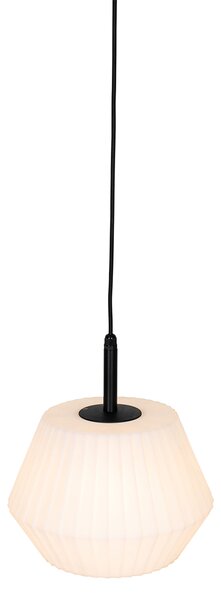 Lampă modernă suspendată pentru exterior neagră cu abajur alb 33 cm IP44 - Robbert