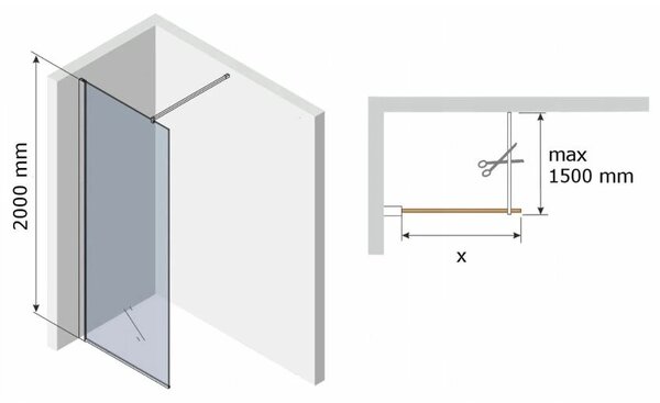 Mexen Kioto, paravan de dus tip WALK-IN 140x200 cm, sticla 8 mm cu model alb, 800-140-000-00-85