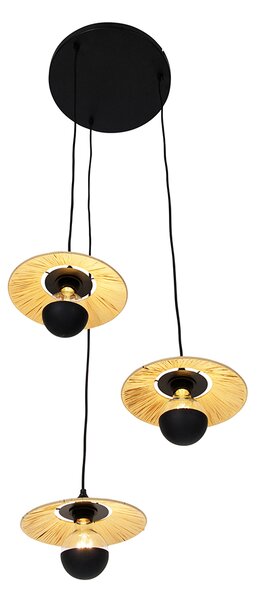 Lampă suspendată rustică neagră cu frânghie 3 lumini - Leia