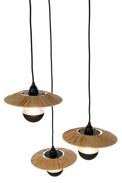 Lampă suspendată rustică neagră cu frânghie 3 lumini - Leia
