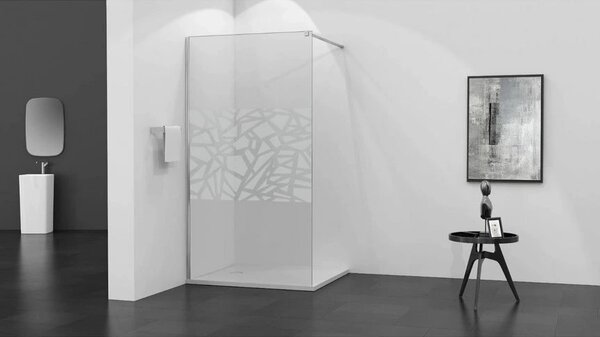 Mexen Kioto, paravan de dus tip WALK-IN 140x200 cm, sticla 8 mm cu model alb, 800-140-000-00-85