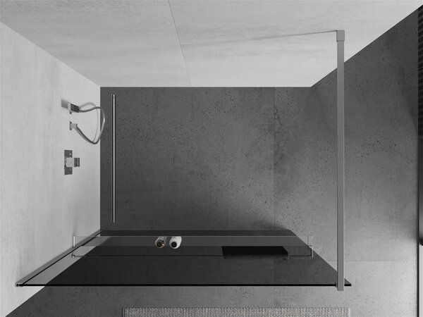 Mexen Kioto+, paravan de dus cu polita si suport pentru prosoape 130 x 200 cm, sticla gri 8mm, profil cromat, 800-130-121-01-40