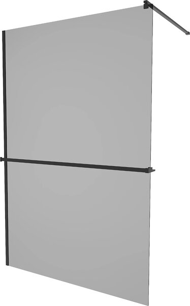 Mexen Kioto+, paravan de dus cu polita si suport pentru prosoape 130 x 200 cm, sticla gri 8mm, profil negru, 800-130-121-70-40