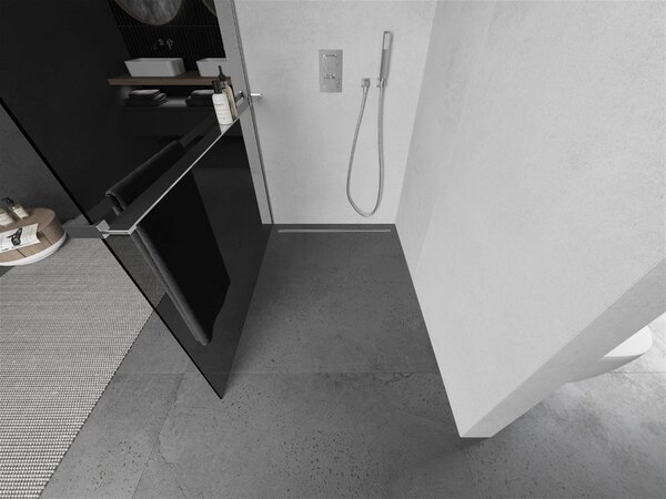 Mexen Kioto+, paravan de dus cu polita si suport pentru prosoape 130 x 200 cm, sticla gri 8mm, profil cromat, 800-130-121-01-40