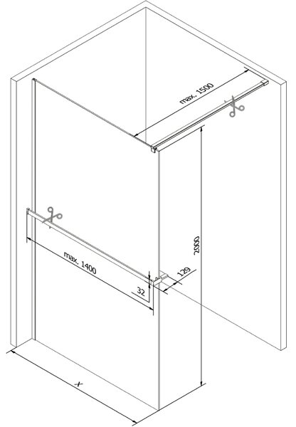 Mexen Kioto+, paravan de duș cu poliță și suport pentru prosoape 140 x 200 cm, sticlă mată 8 mm, profil cromat, 800-140-121-01-30