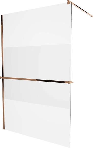 Mexen Kioto+, paravan de duș cu poliță și suport pentru prosoape 140 x 200 cm, model sticlă transparentă de 8 mm, profil auriu roz, 800-140-121-60-35