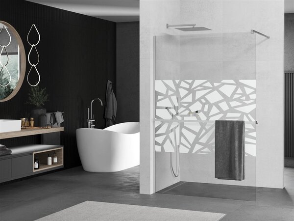 Mexen Kioto+, paravan de dus cu polita si suport pentru prosoape 140 x 200 cm, sticla transparenta 8 mm model alb, profil cromat, 800-140-121-01-85