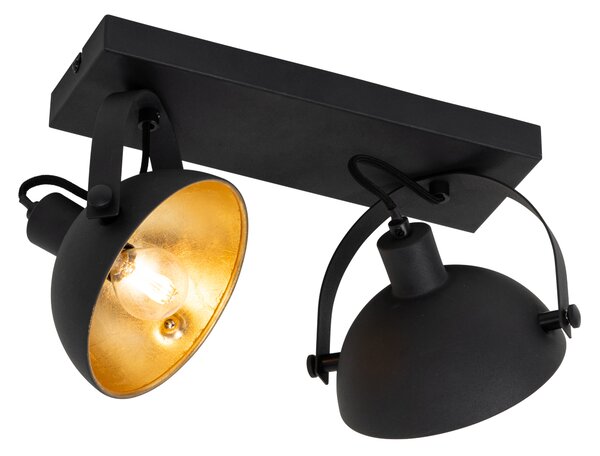 Plafoniera industriala neagra cu auriu cu 2 lumini reglabile - Magnax