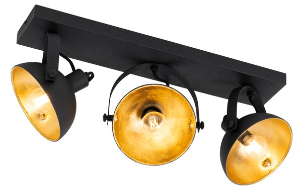 Plafoniera industriala neagra cu auriu 3 lumini reglabile - Magnax