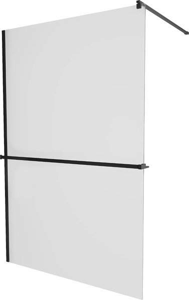 Mexen Kioto+, paravan de duș cu poliță și suport pentru prosoape 140 x 200 cm, sticlă mată 8 mm, profil negru, 800-140-121-70-30