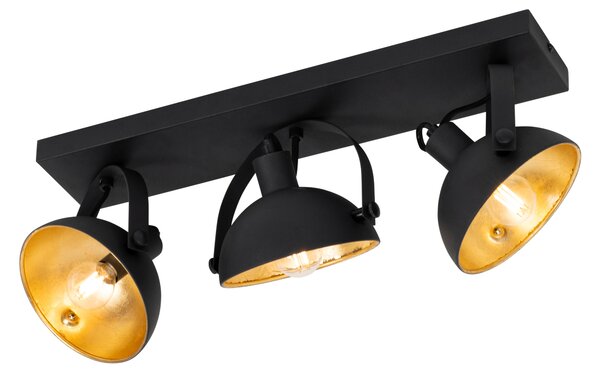 Plafoniera industriala neagra cu auriu 3 lumini reglabile - Magnax