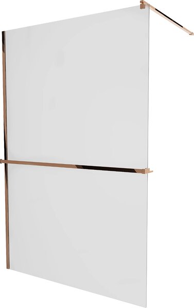 Mexen Kioto+, paravan de duș cu poliță și suport pentru prosoape 140 x 200 cm, sticlă mată 8 mm, profil auriu roz, 800-140-121-60-30