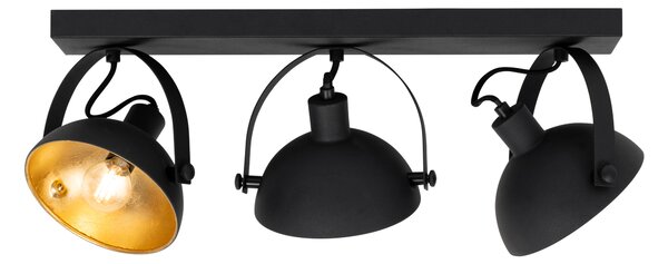 Plafoniera industriala neagra cu auriu 3 lumini reglabile - Magnax