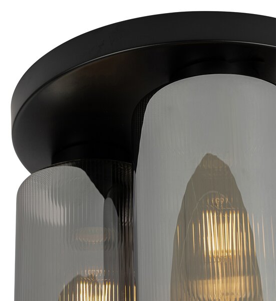 Plafoniera Art Deco neagră cu sticlă fumurie cu 3 lumini - Laura