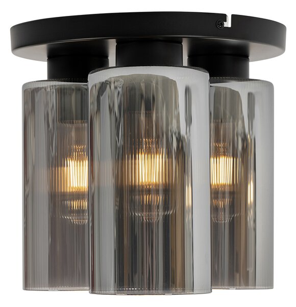 Plafoniera Art Deco neagră cu sticlă fumurie cu 3 lumini - Laura