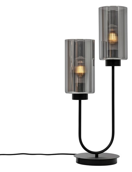 Lampă de masă Art Deco neagră cu sticlă fumurie cu 2 lumini - Laura