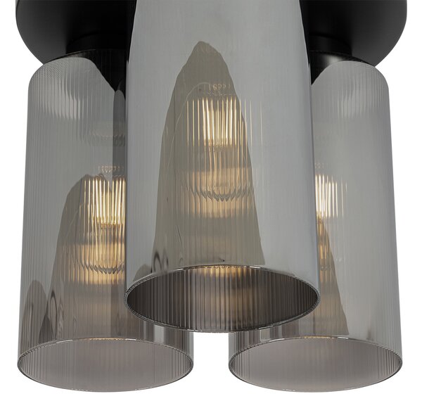 Plafoniera Art Deco neagră cu sticlă fumurie cu 3 lumini - Laura