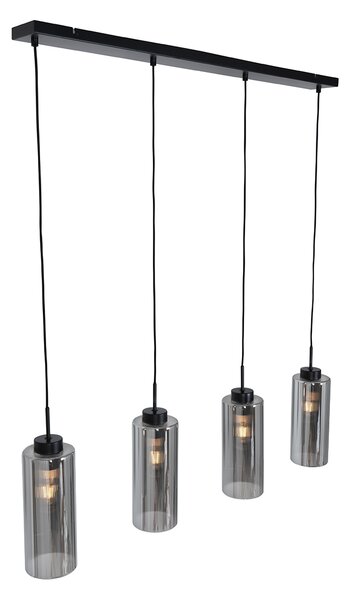 Lampă suspendată Art Deco neagră cu sticlă fumurie cu 4 lumini - Laura