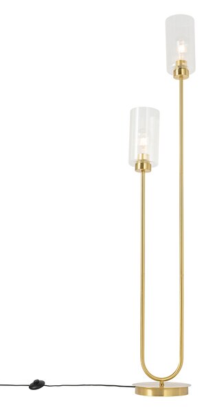 Lampă de podea Art Deco aurie cu sticlă 2 lumini - Laura