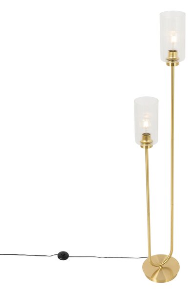 Lampă de podea Art Deco aurie cu sticlă 2 lumini - Laura