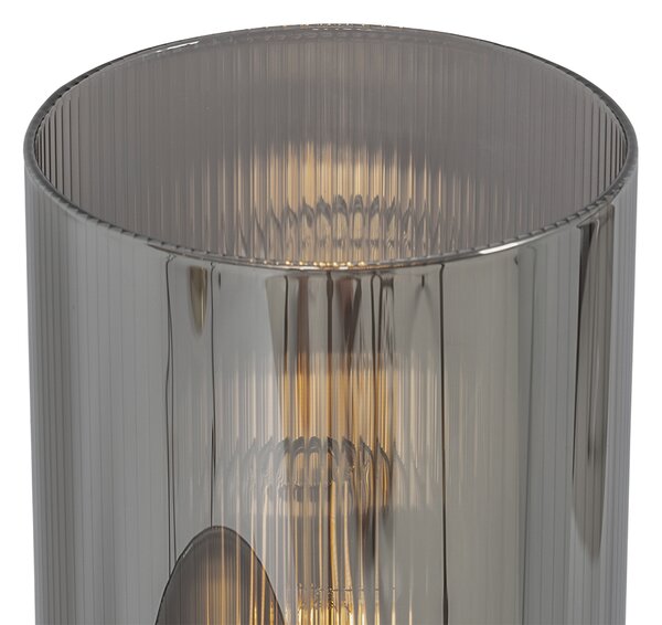 Lampă de masă Art Deco neagră cu sticlă fumurie cu 2 lumini - Laura