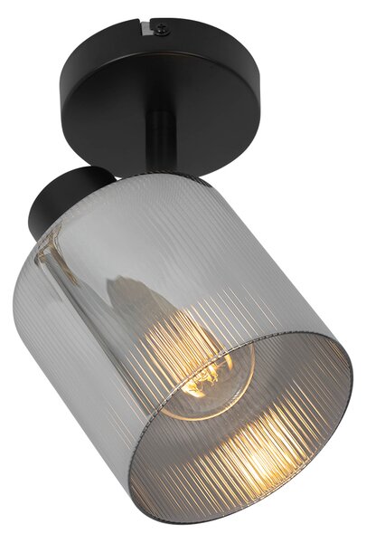 Spot de tavan Art Deco negru cu sticlă fumurie reglabil - Laura