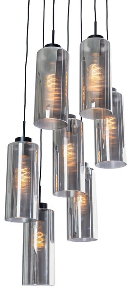 Lampă suspendată Art Deco neagră cu sticlă fumurie cu 7 lumini - Laura