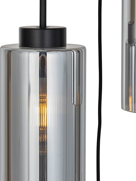 Lampă suspendată Art Deco neagră cu sticlă fumurie cu 7 lumini - Laura