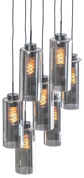 Lampă suspendată Art Deco neagră cu sticlă fumurie cu 7 lumini - Laura