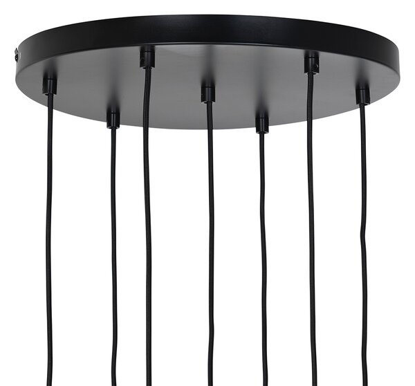 Lampă suspendată Art Deco neagră cu sticlă fumurie cu 7 lumini - Laura