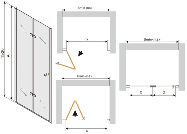 Mexen Lima, usa de dus plianta pentru deschidere 60 x 190 cm, sticla transparenta 6 mm, profil cromat, 856-060-000-01-00