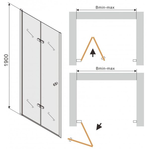 Mexen Lima, usa de dus plianta in deschidere 95 x 190 cm, sticla transparenta de 6 mm, profil cromat, 856-095-000-01-00