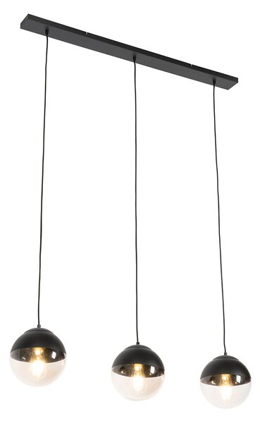 Lampă suspendată retro neagră cu sticlă transparentă ovală cu 3 lumini - Eclipse