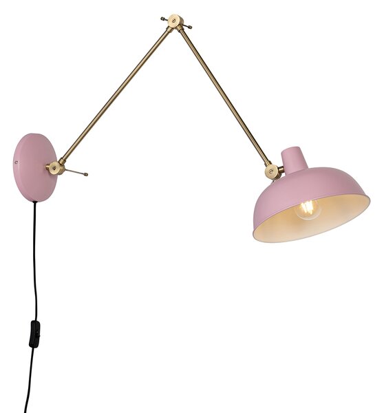 Lampă de perete retro oțel roz cu bronz - Milou