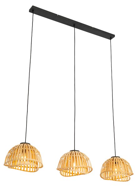 Lampă suspendată orientală neagră cu bambus natural cu 3 lumini - Pua