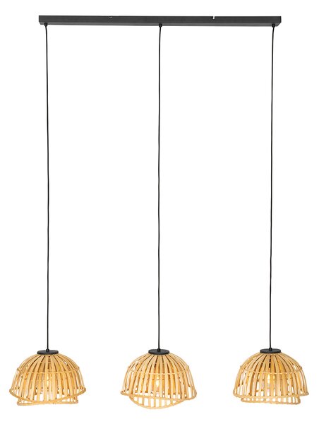 Lampă suspendată orientală neagră cu bambus natural cu 3 lumini - Pua