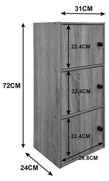 Dulap cu 3 usi, Wirdia, Alb, 24x30.5x71.5 cm