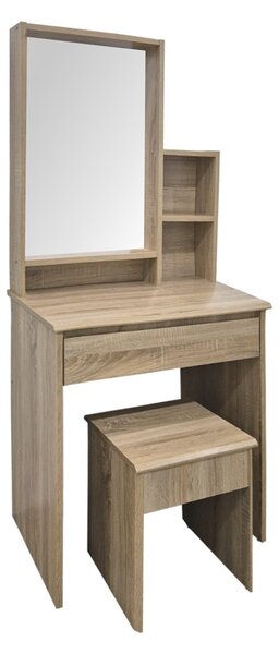 Set 2 bucati Masa de machiaj cu taburet, Larnia, Stejar, 40x65x142 cm