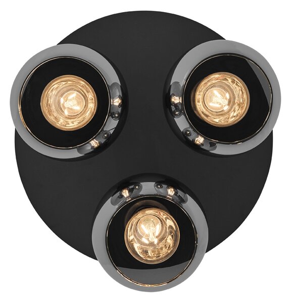Plafoniera Art Deco neagră cu sticlă fumurie cu 3 lumini - Vidro
