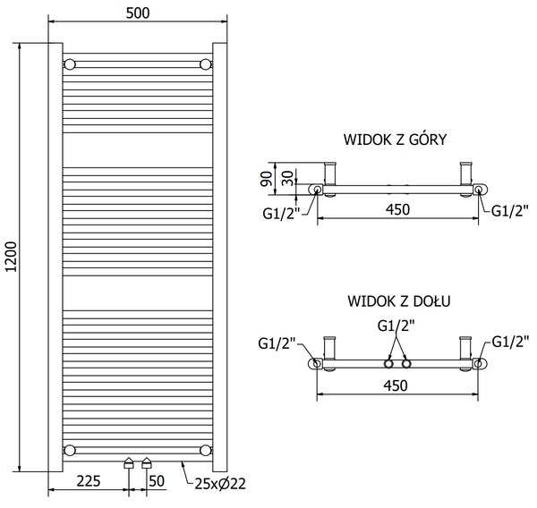 Încălzitor electric Mexen Mars 1200 x 500 mm 600 W auriu lucios W110-1200-500-2600-50