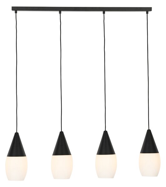 Lampă modernă suspendată neagră cu sticlă opalescentă 4 lumini - Drop