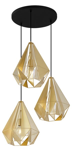 Lampă suspendată industrială aurie cu plasă cu 3 lumini - Carcass