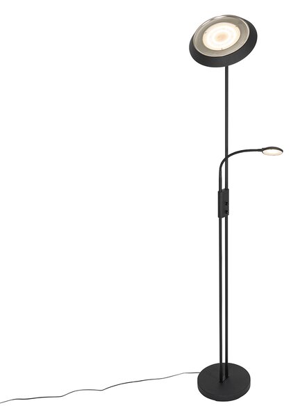 Lampă de podea neagră incluzând LED și dimmer cu lampă de citit - Fez