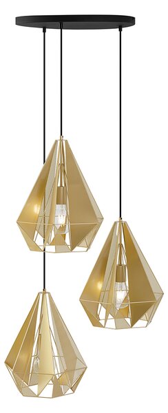 Lampă suspendată industrială aurie cu plasă cu 3 lumini - Carcass