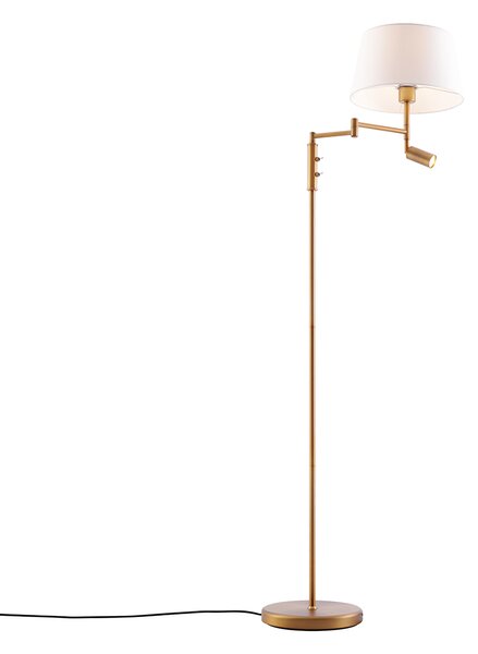 Lampă de podea bronz cu abajur alb și lampă de citit reglabilă - Ladas